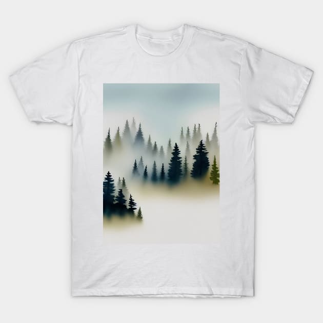 Pine Tree watercolor landscape 7 T-Shirt by redwitchart